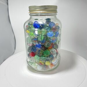 Vintage Glass Marbles Lot in Atlas Mason Jar Mixed Colors Swirls Bulk Common